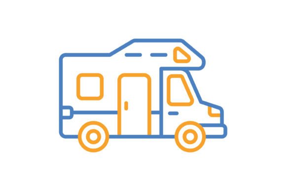 Camper Van Blue Orange Line Icon: A Versatile Design Asset